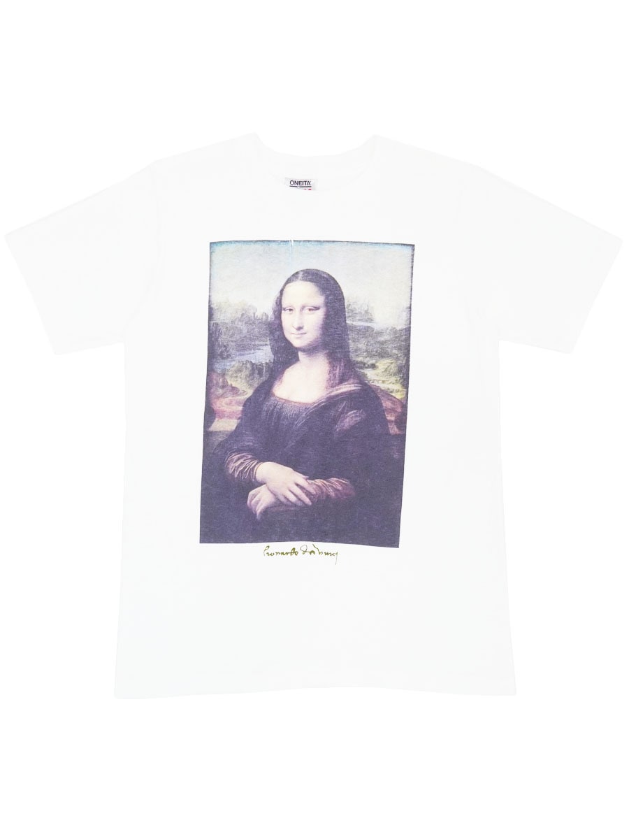 80's～ ONEITA レオナルド・ダ・ヴィンチ ''モナ・リザ'' Tシャツ ホワイト 表記(M) USA製