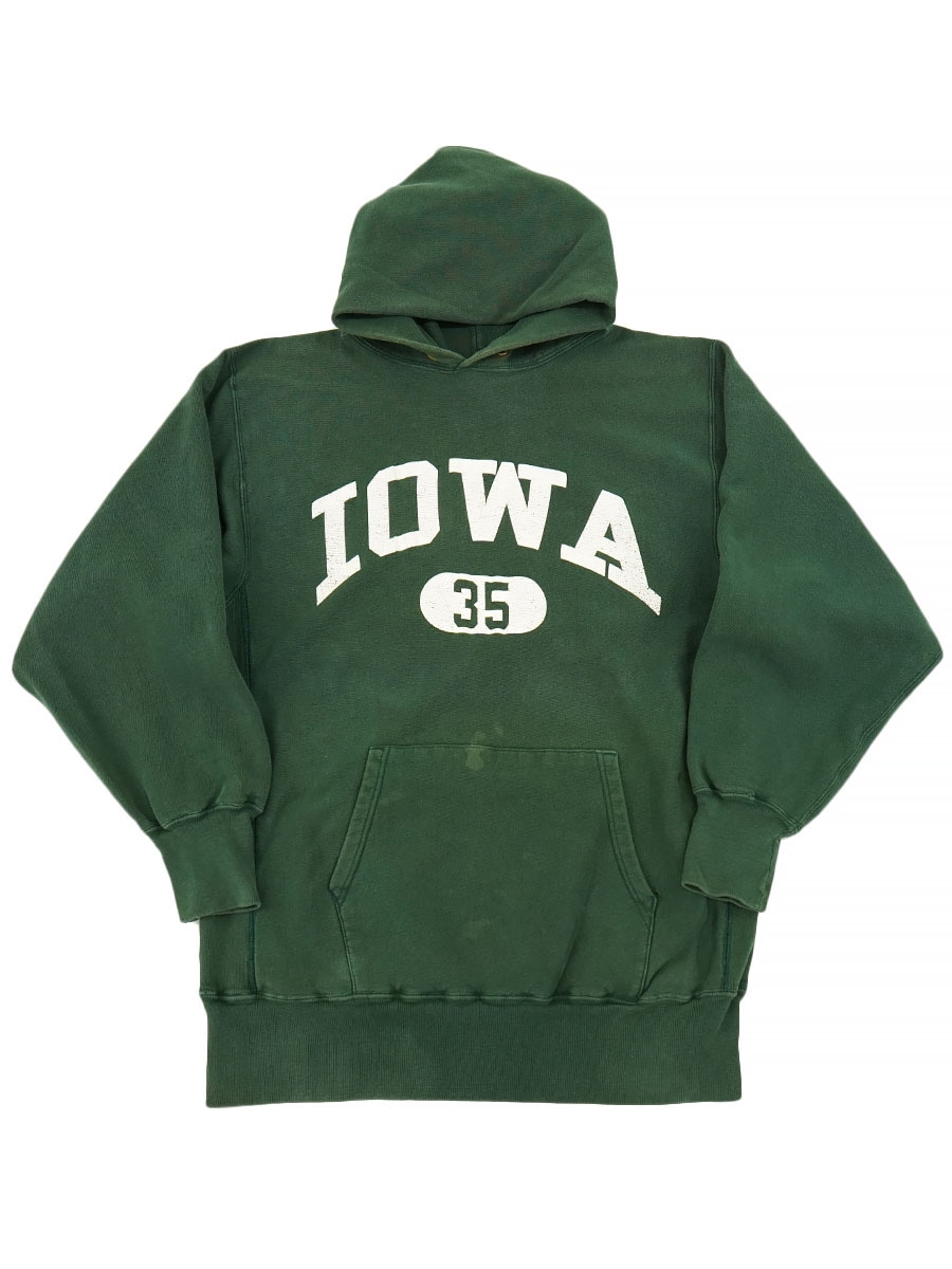90's 刺繍タグ チャンピオンRWパーカ ''IOWA'' ＃35 グリーン 表記(XXL) USA製