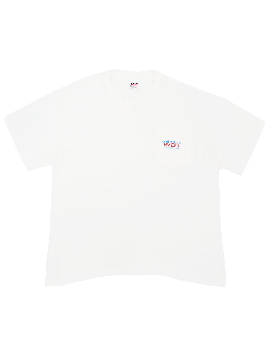 90's anvil ''evian'' ポケットTシャツ ホワイト 表記(L) USA製