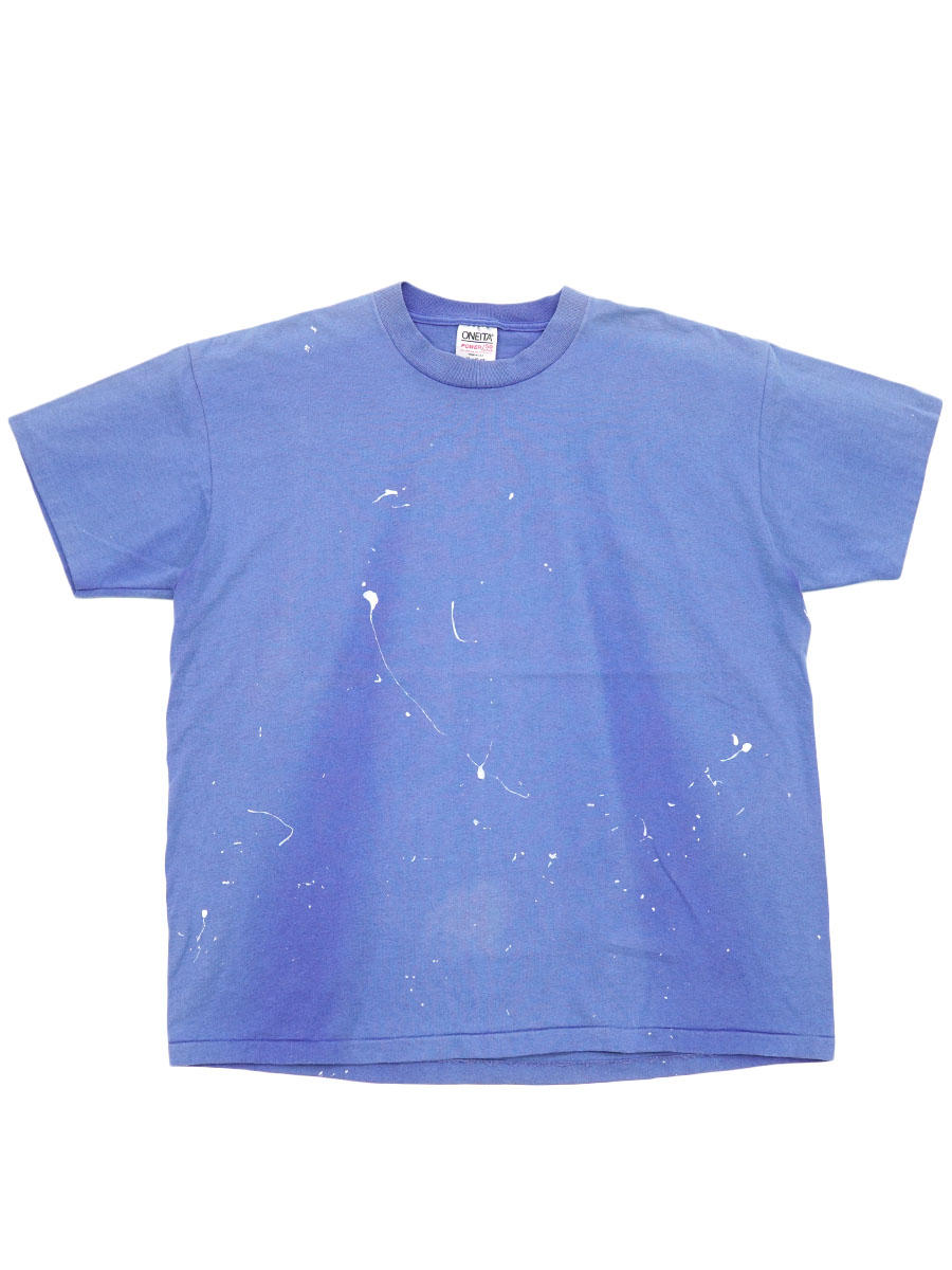 90's ONEITA コットンポリ 無地 Tシャツ サンフェード/ペンキ 紫 表記(XL) 