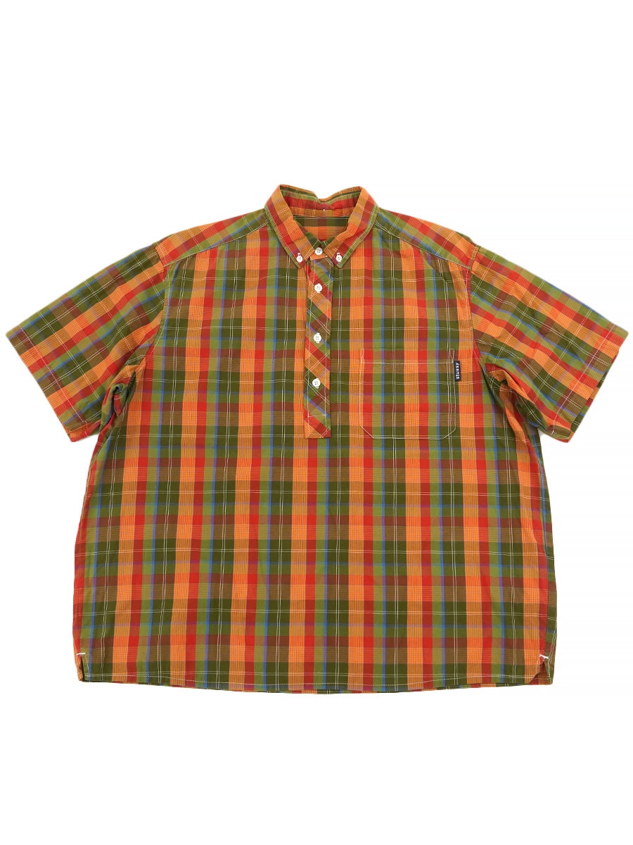 90's STUSSY 3点留め P/O B.D. チェック 半袖シャツ 表記(L) USA製