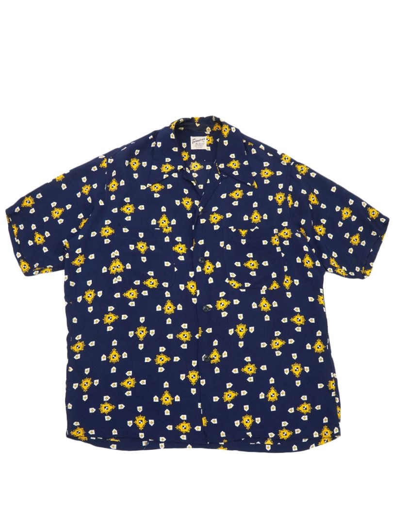 60's Twinwear De Luxe オールオーバープリント ループカラー 半袖シャツ ネイビー 表記(M)