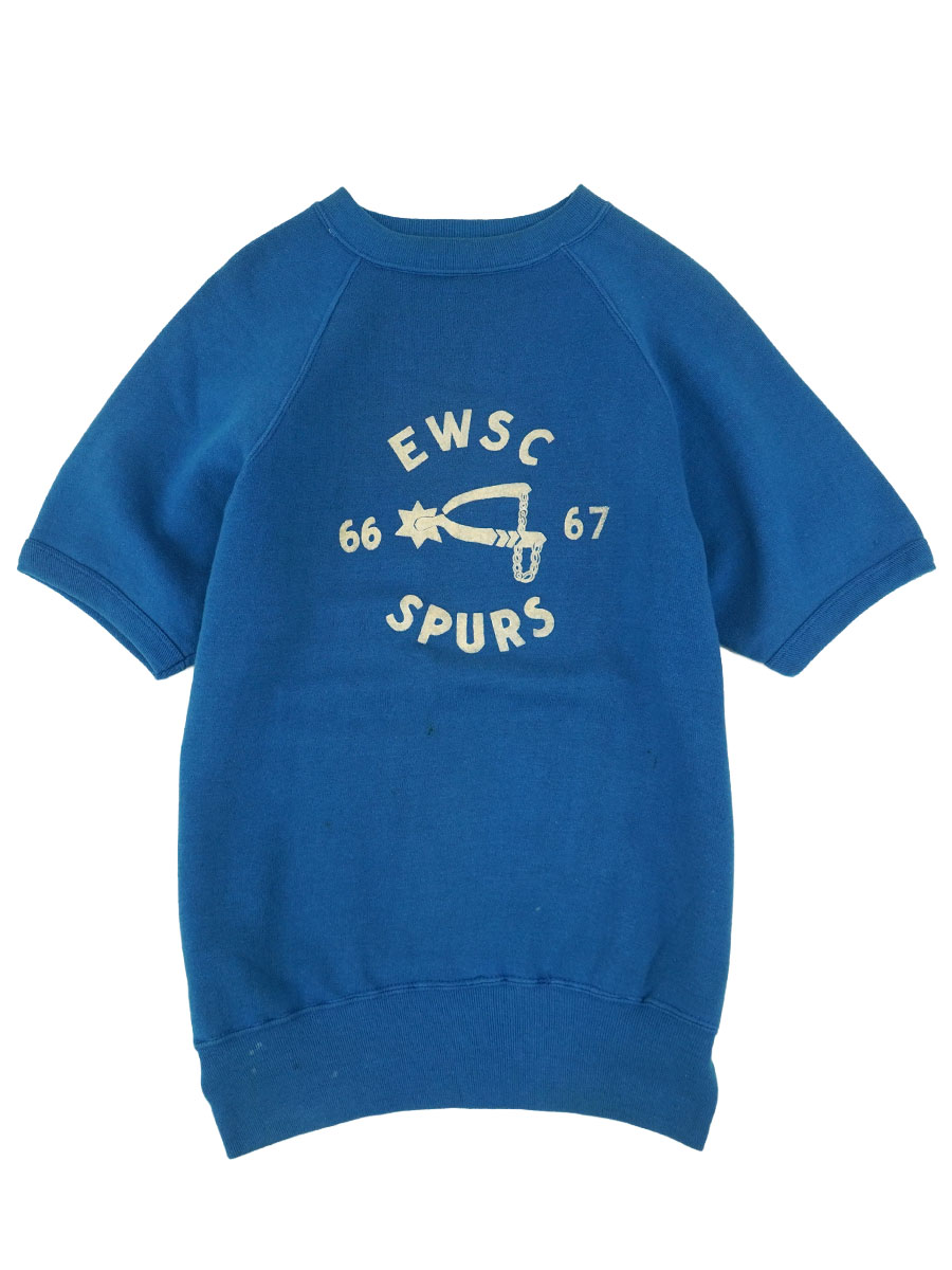 60's ''EWSC SPURS'' フロッキー3段プリント ショートスリーブスウェット ブルー 実寸(XL位) 