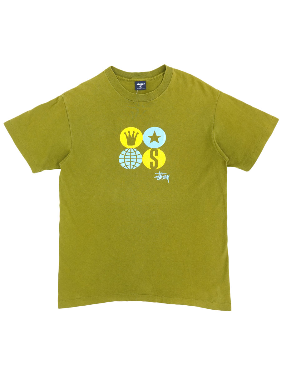 90's STUSSY ロゴプリント Tシャツ オリーブ 表記(M) USA製
