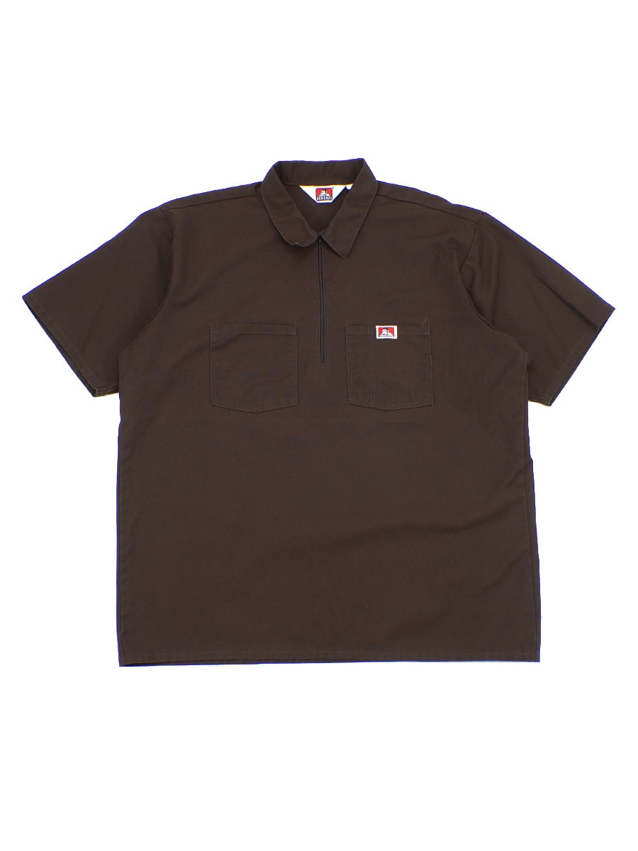 USA製 BEN DAVIS ハーフジップ ショートスリーブシャツ ブラウン 表記(XL)