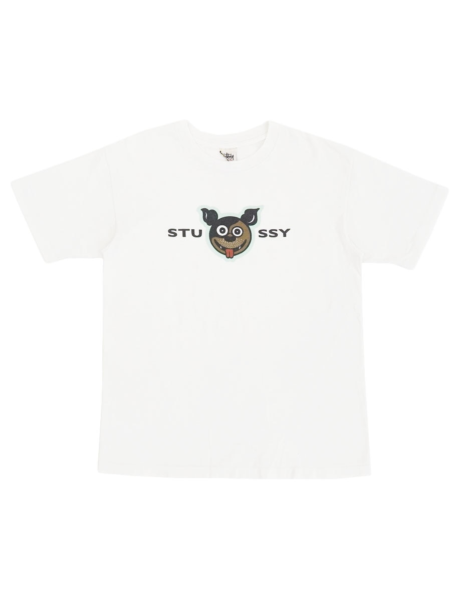 90's STUSSY ドッグプリント Tシャツ ホワイト 表記(L)