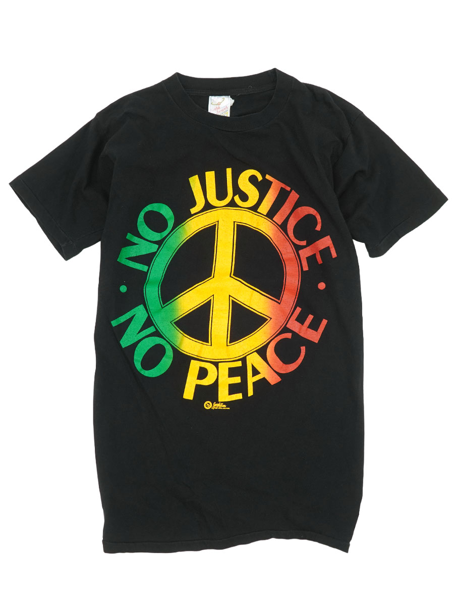 90's Gold Jewel ''NO JUSTICE NO PEACE'' Tシャツ ブラック 表記(XL) 