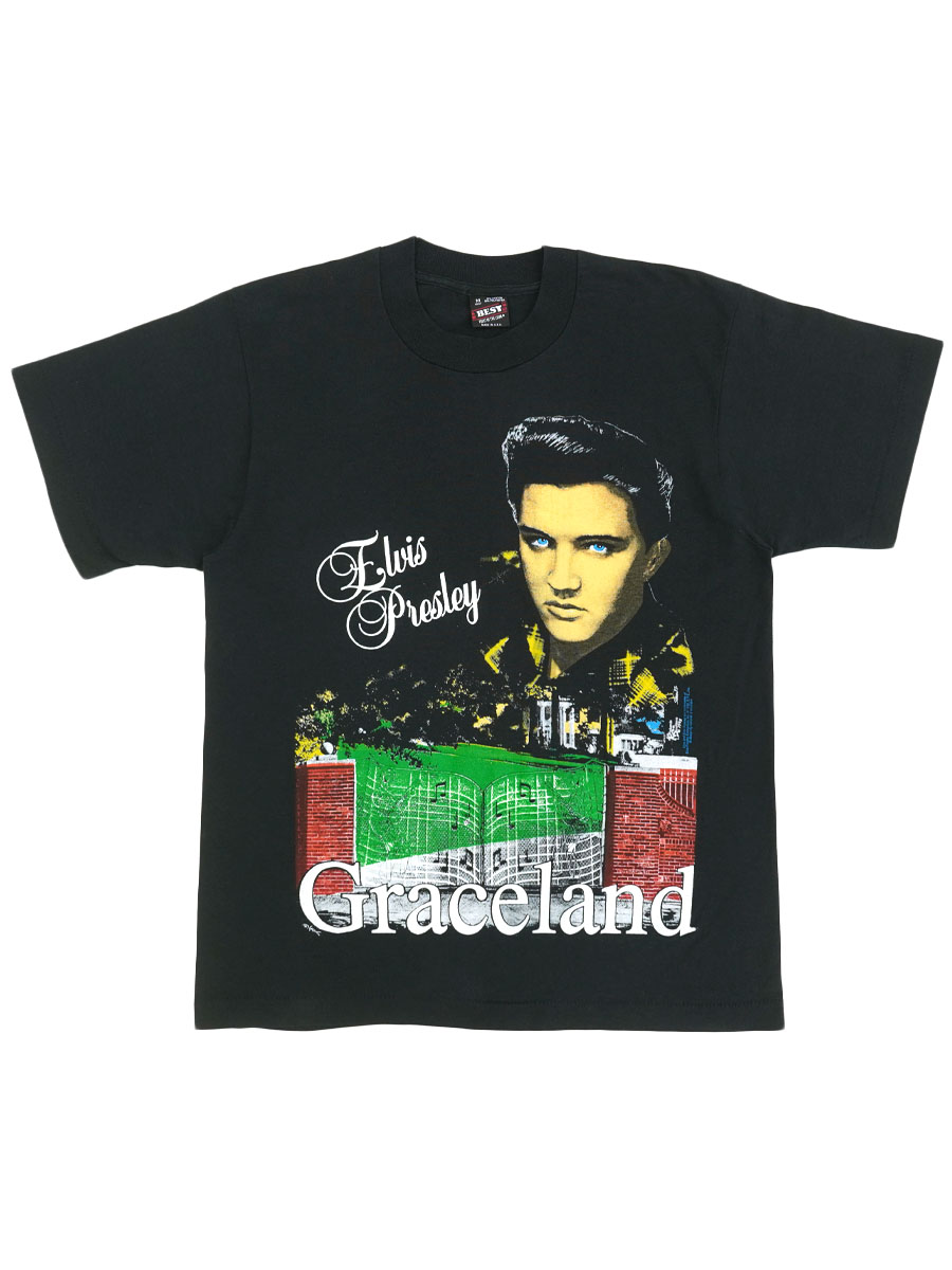 90's FRUIT OF THE LOOM BEST エルヴィス・プレスリー ''Graceland'' Tシャツ ブラック 表記(M) USA製