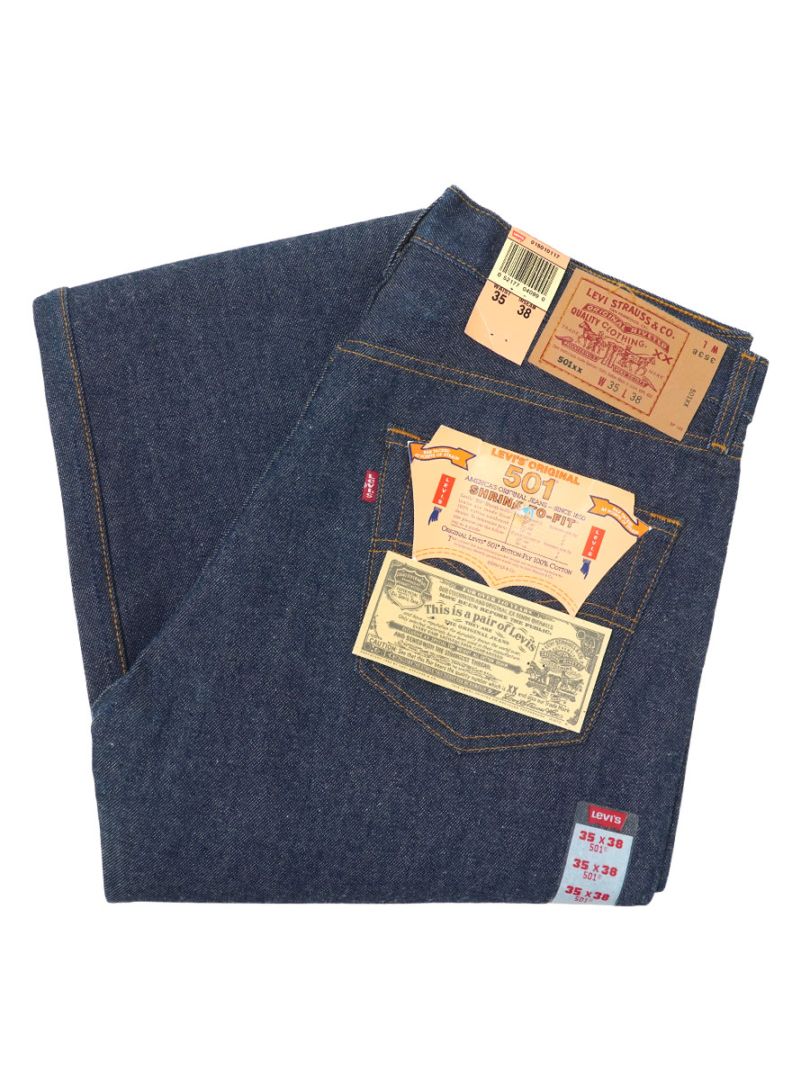90's Levi's 501 デニムパンツ 濃紺 USA製 表記(W35 L38) フラッシャー付きNOS
