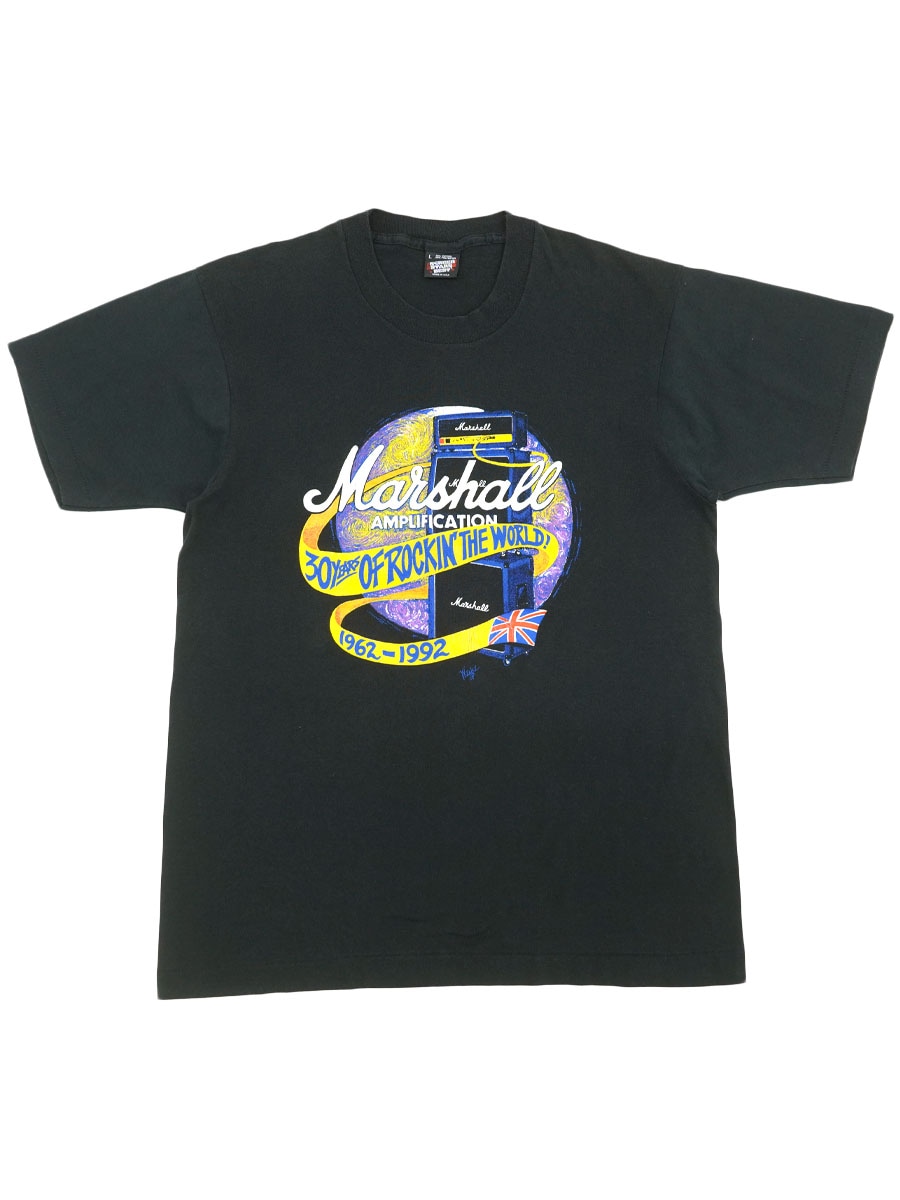 90's SCREEN STARS BEST ''Marshall AMPLIFICATION 30 YEARS OF ROCKIN' THE WORLD! 1962-1992'' Tシャツ ブラック 表記(L) USA製