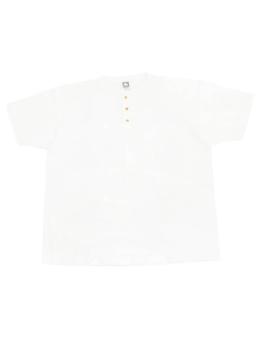 90's COTTON DELUXE 100%コットン ヘンリーネック 無地Tシャツ ホワイト 表記(XL) USA製