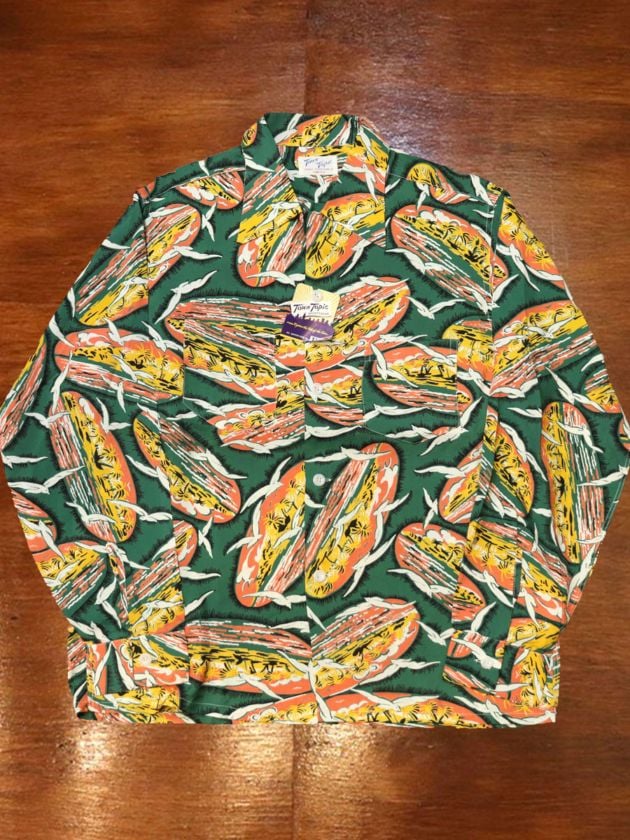 1950s DEAD STOCK , L/S HAWAIIAN SHIRT , Size M