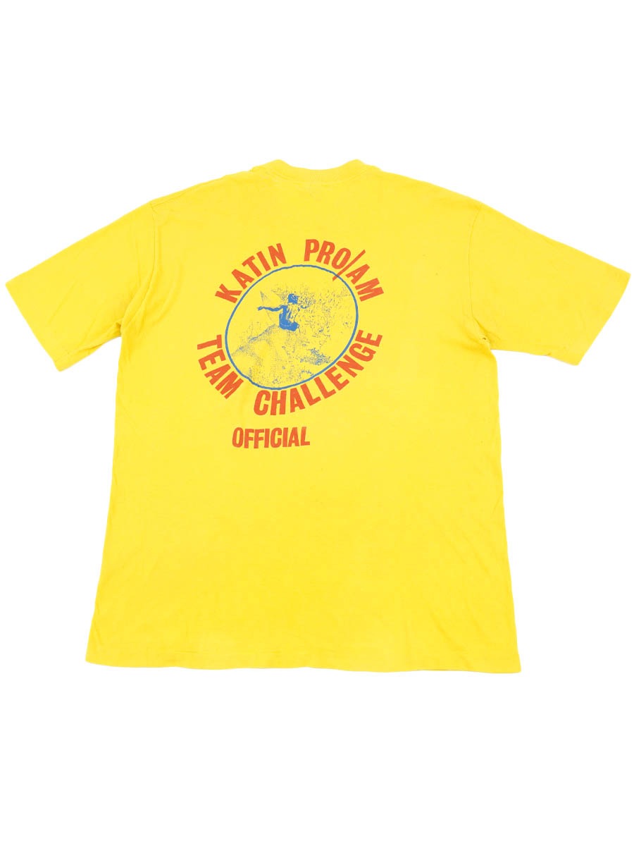 70's Sportswear ''KATIN PRO/AM TEAM CHALLENGE OFFICIAL'' 丸ポケ 両面プリントTシャツ イエロー 表記(XL)