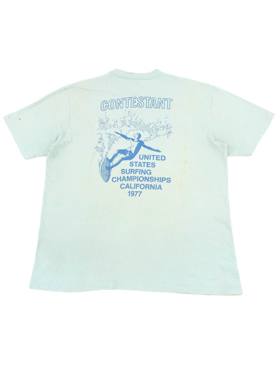 70's HI CRU by STEDMAN ''UNITED STATES SURFING CHAMPIONSHIPS CALIFORNIA 1977'' 両面プリントTシャツ 表記(XL)