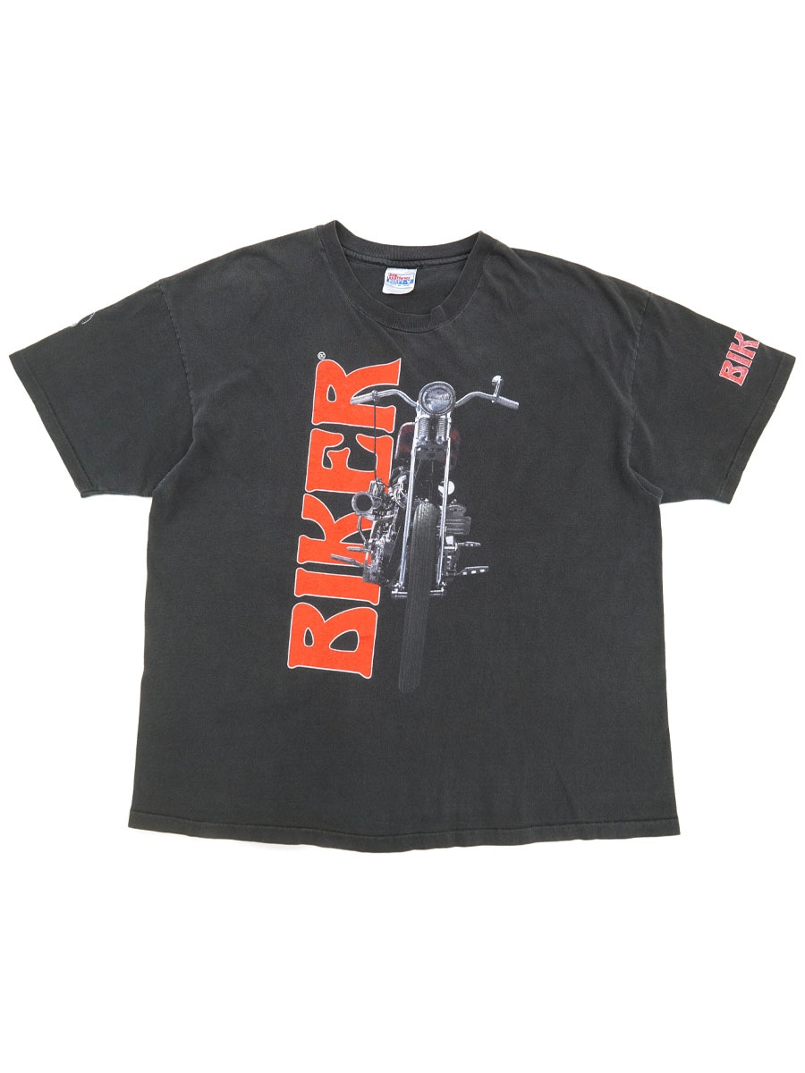 90's Hanes ''BIKER'' 両面袖プリント Tシャツ ブラック 表記(XXL)