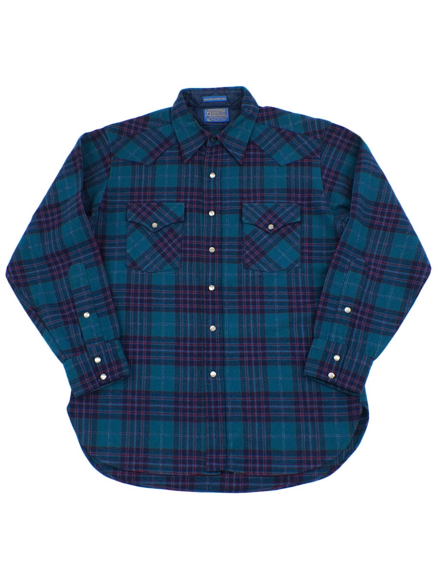 70's ペンドルトン HIGH GRADE WESTERN WEAR 好配色チェック ウールウエスタンシャツ 表記(L)
