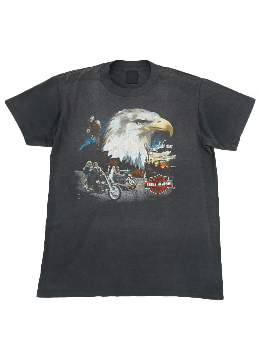 80's H-D 3D EMBLEM ハーレーダヴィッドソン イーグル 両面プリント Tシャツ 表記(L)