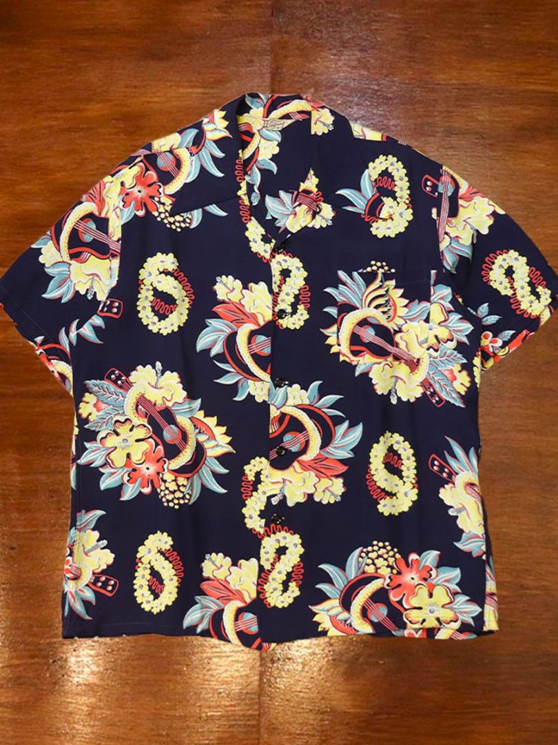 1940s HAWAIIAN SHIRT , MENU , Size L