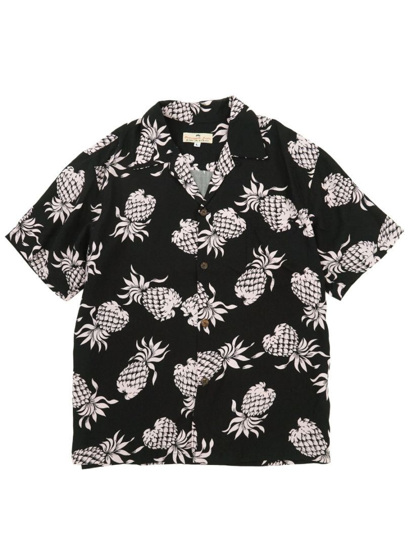 90's Pineapple Juice レーヨン ハワイアンシャツ ブラック×ピンク！ 表記(L) USA製