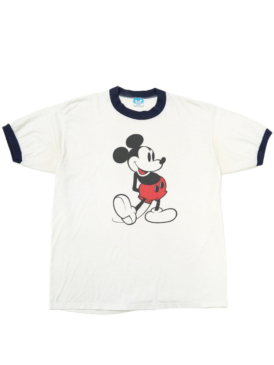 80's Disney ミッキーマウス リンガーTシャツ ホワイト 表記(XL) USA製
