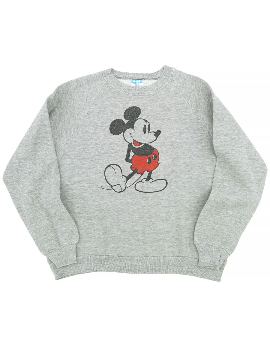 80's DISNEY ミッキーマウス ラグランスウェット 杢グレー 表記(XL) USA製