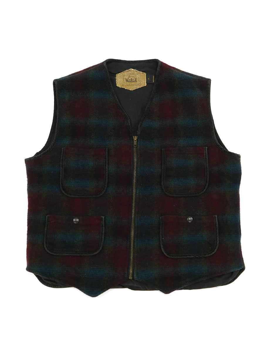 90's Woolrich オンブレーチェック ウールベスト 表記(L) USA製