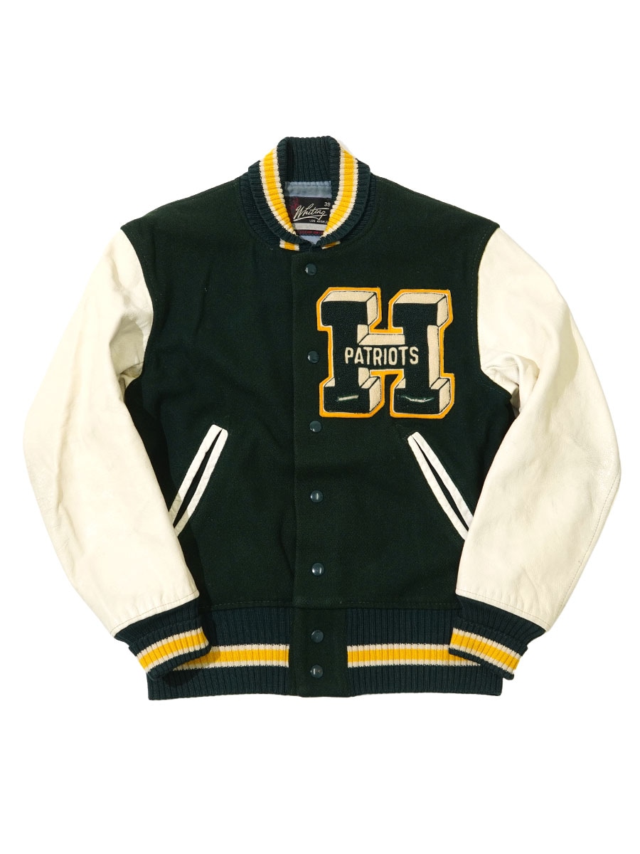 60's Whiting ''H'' レザー切り替え アイボリー×グリーン バーシティジャケット 表記(38)