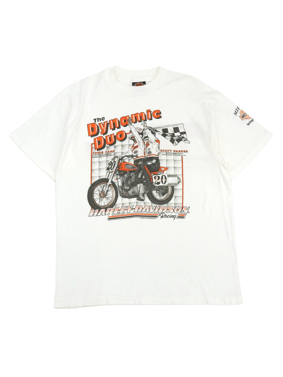90's ハーレーダヴィッドソン ''The Dynamic Duo'' 両面プリント Tシャツ ホワイト 表記(L) USA製