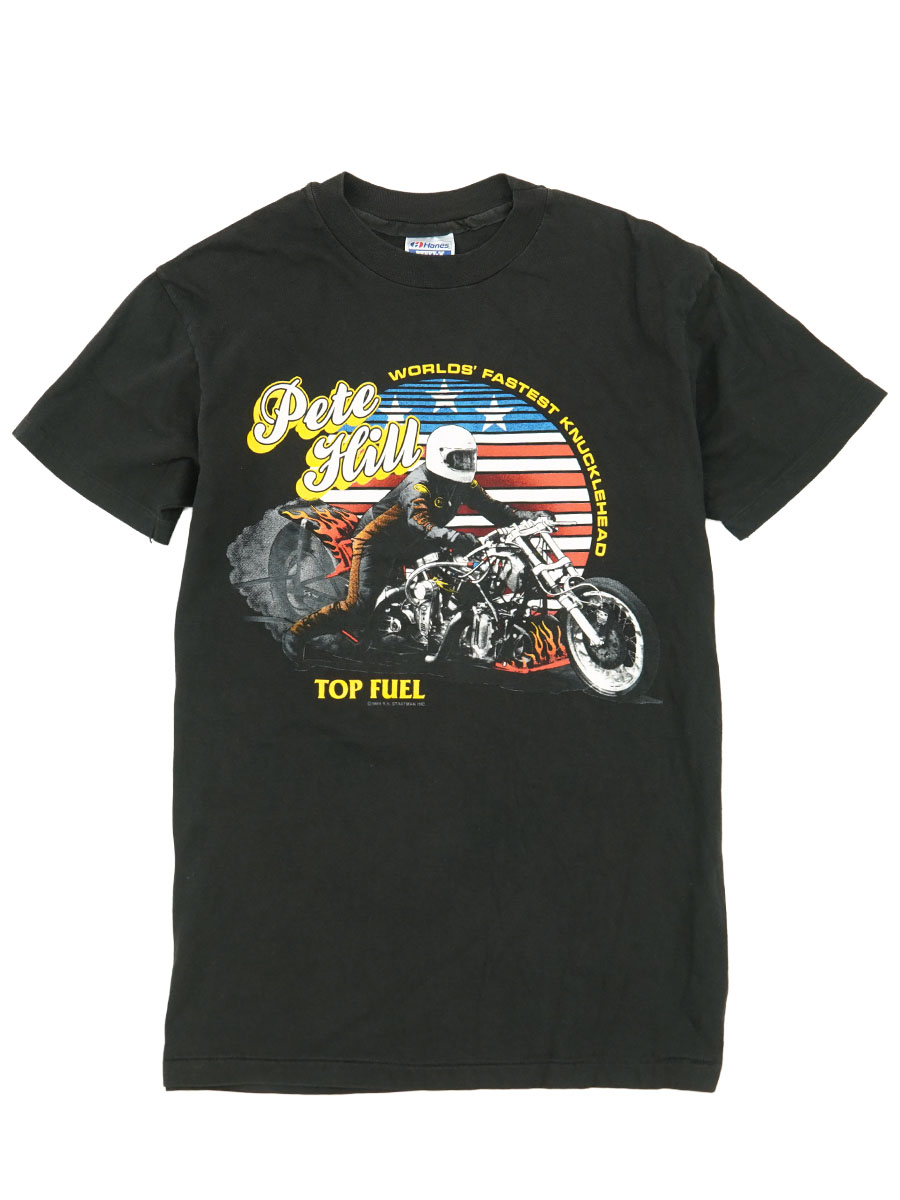 80's Hanes ''Pete Hill'' 両面プリントTシャツ ブラック 表記(L) USA製 