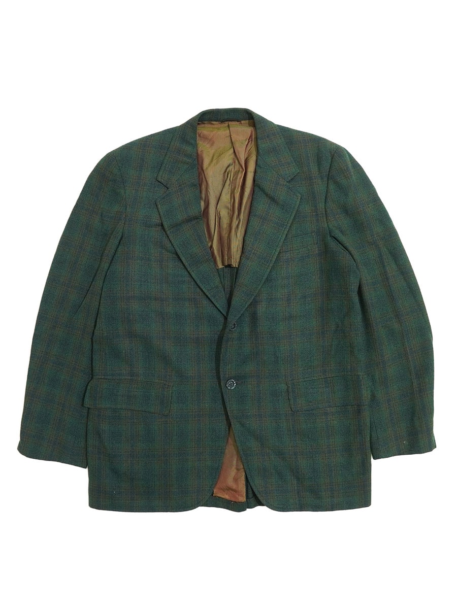 60's Duro-Tex チェック柄 ウールテーラードジャケット グリーン 実寸(38位)