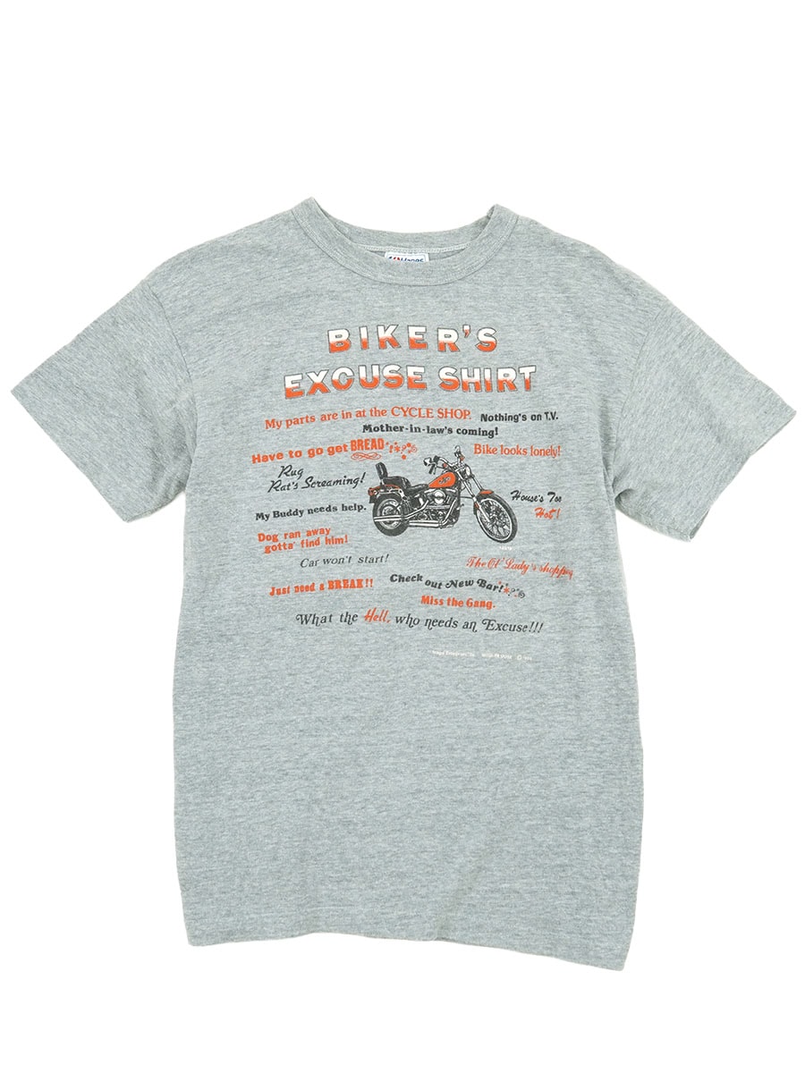 80's Hanes ''BIKER'S EXCUSE SHIRT'' ハーレーロゴ 両面プリントTシャツ グレー 表記(L)　USA製 