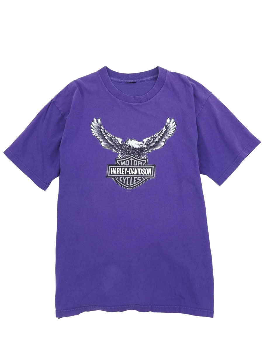 Harley-Davidson 両面イーグルプリント ディーラーTシャツ 丸胴 90's ''HARLEY-DAVIDSON'' イーグルロゴ 両面プリントTシャツ パープル