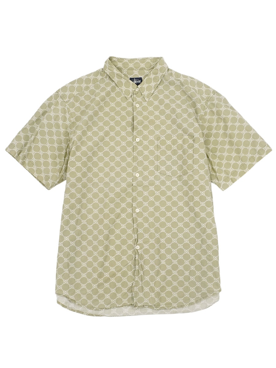 90s STUSSY ショートスリーブシャツ 90's STUSSY 総柄 ショートスリーブシャツ オリーブベージュ 表記(XL