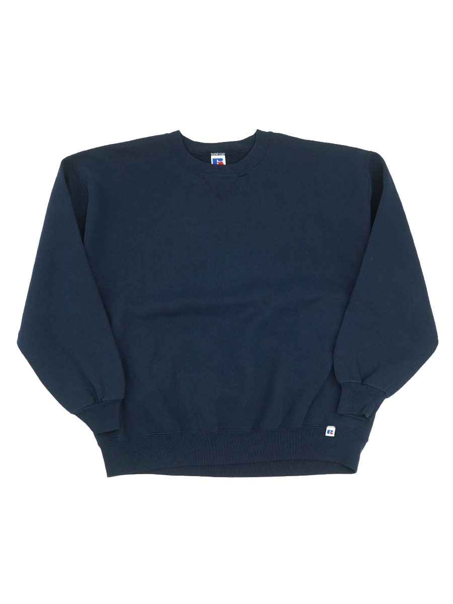 90's RUSSELL ATHLETIC 前V 無地スウェット ネイビー 表記(XL) USA製