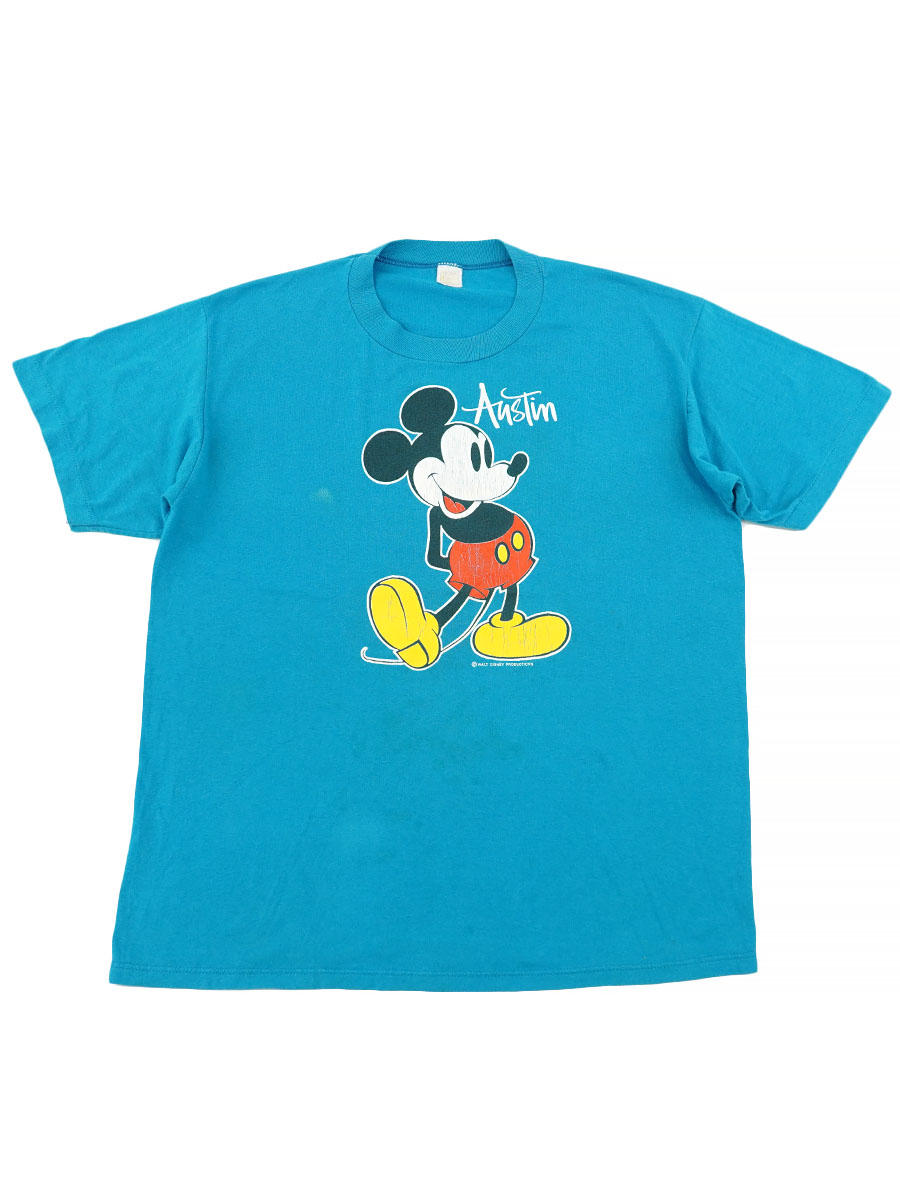 80's Velva Sheen ミッキーマウス ''Austin'' Tシャツ 水色 表記(XL