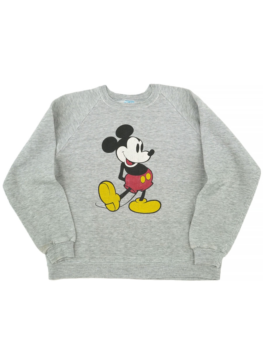 80's DISNEY ミッキーマウス ラグランスウェット 杢グレー 表記(XL