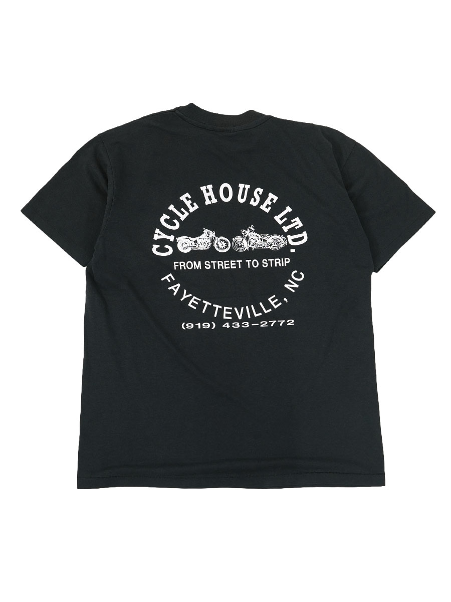 80's～ Hanes ''CYCLE HOUSE LTD.'' 両面プリント Tシャツ ブラック 表記(L) USA製