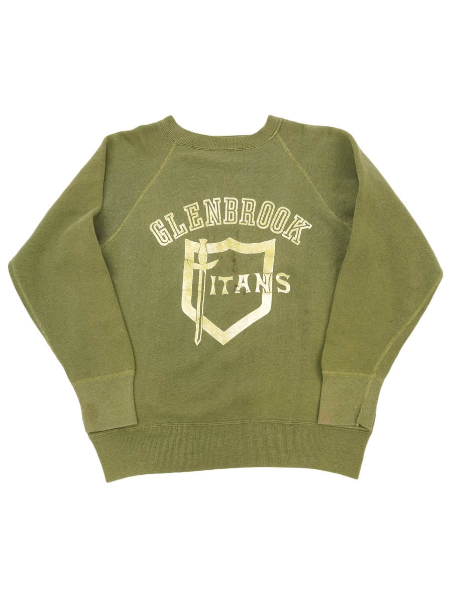 60's ''GLENBROOK'' フロッキープリント ラグランスウェット オリーブ 実寸(M位)