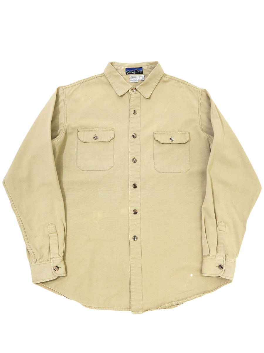 80's パタゴニア デカタグ コットンワークシャツ ベージュ 表記(XL)