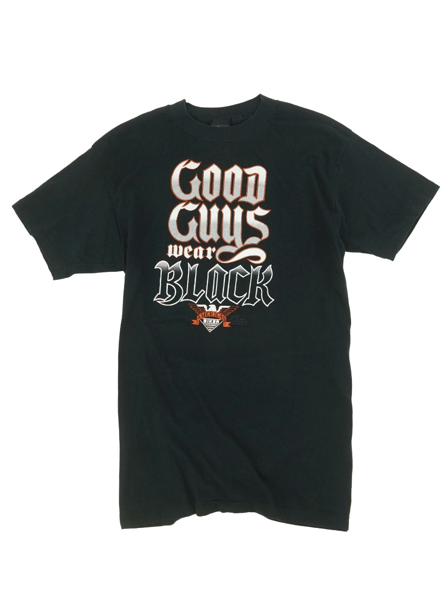 80's 3D EMBLEM ''GOOD GUYS wear BLACK'' Tシャツ ブラック 表記(XL) USA製 
