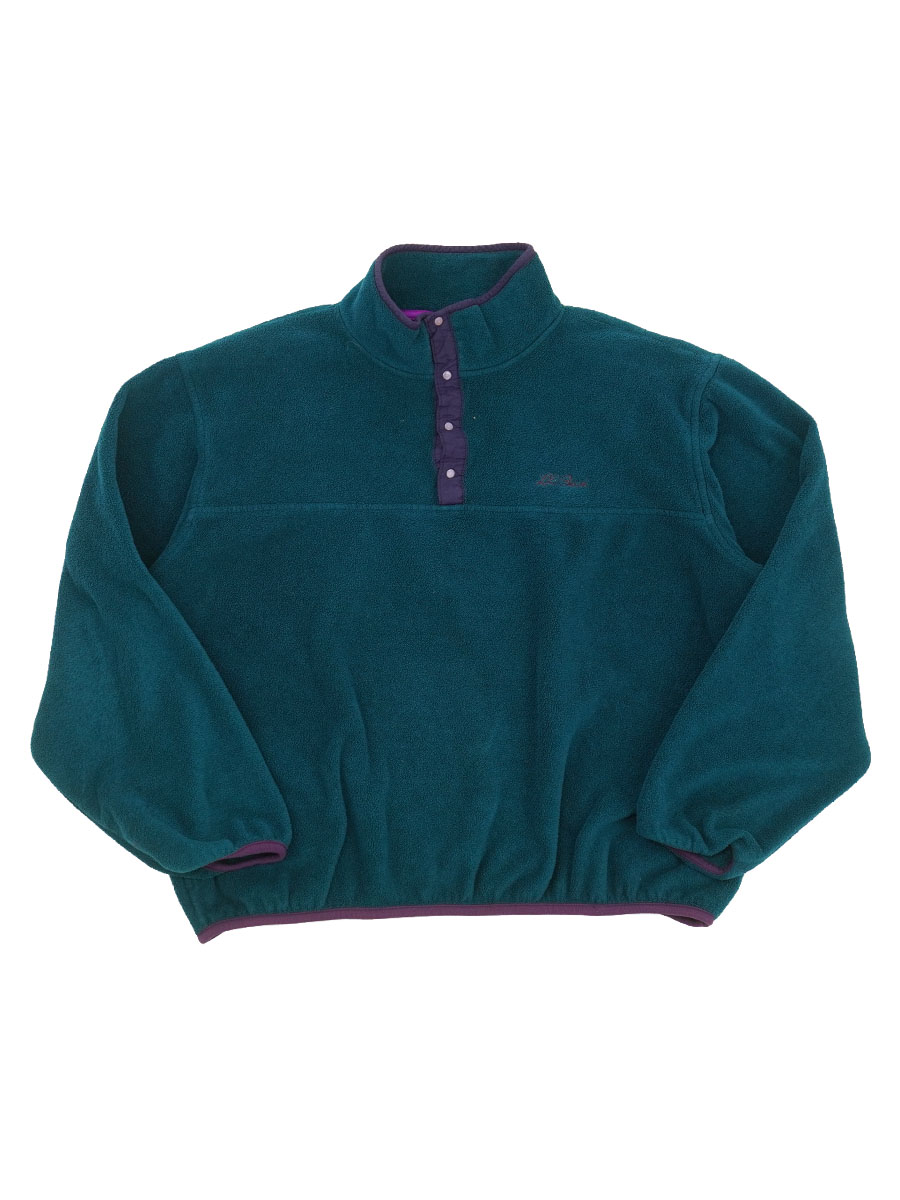 80's～ L.L.Bean スナップTタイプ フリースプルオーバー ティール 実寸