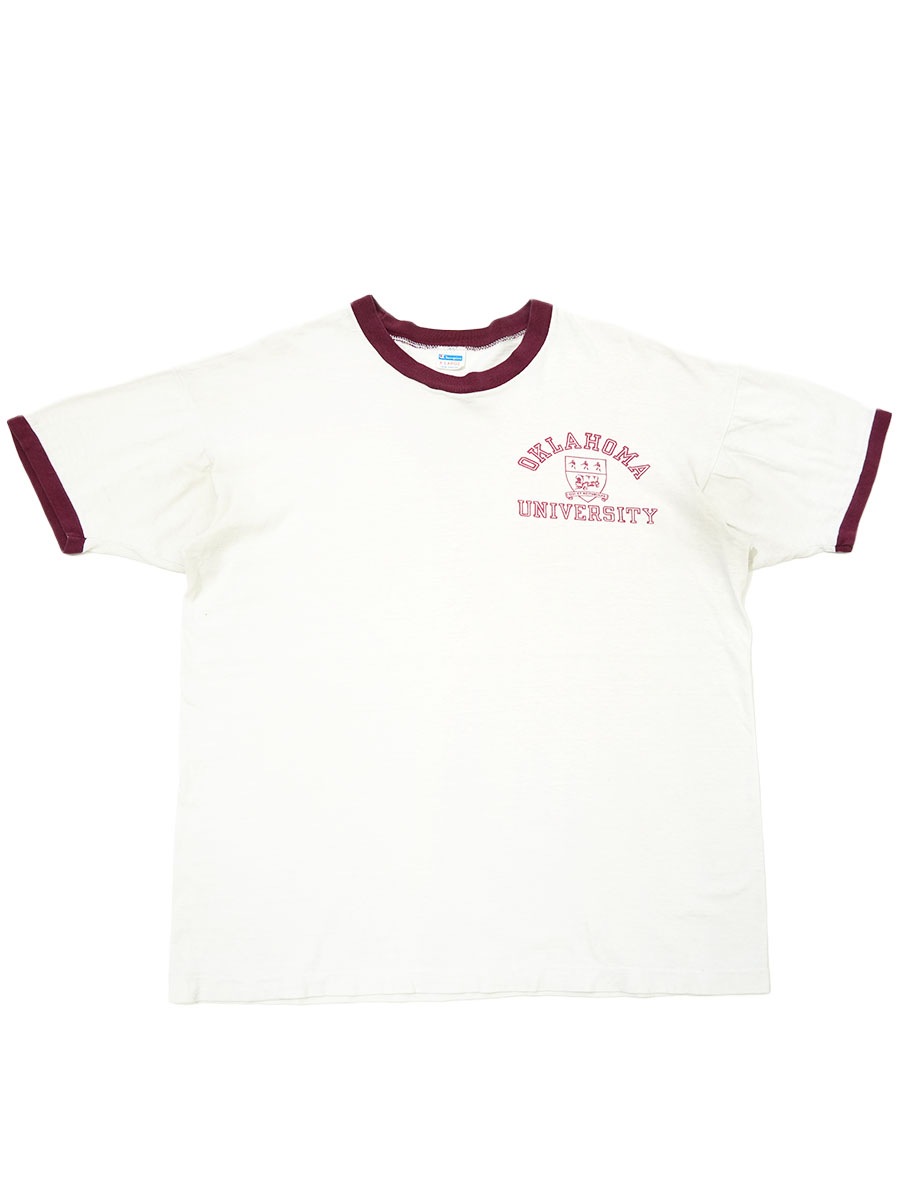 70s Champion バータグ リンガーT 染み込み XL ヴィンテージ 70's バータグ チャンピオン ''OKLAHOMA UNIVERSITY'' 染み込み