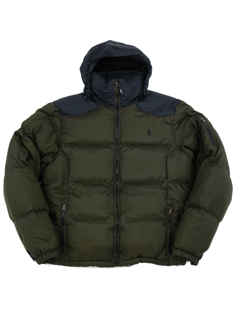 ラルフローレン リップストップ ダウンJKT ブラック×ダークオリーブ
