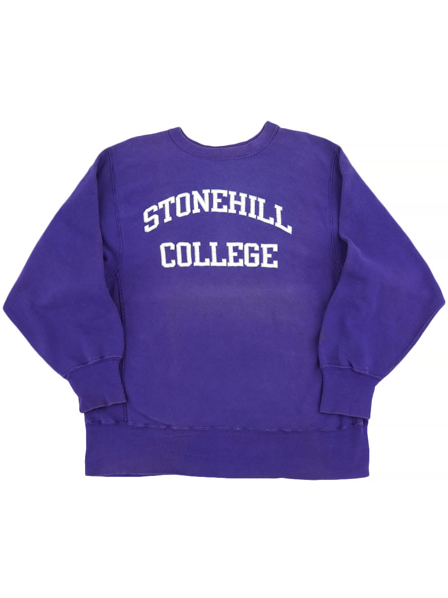80's プリントタグ チャンピオンRW ''STONEHILL COLLEGE'' 表記(L) パープル 