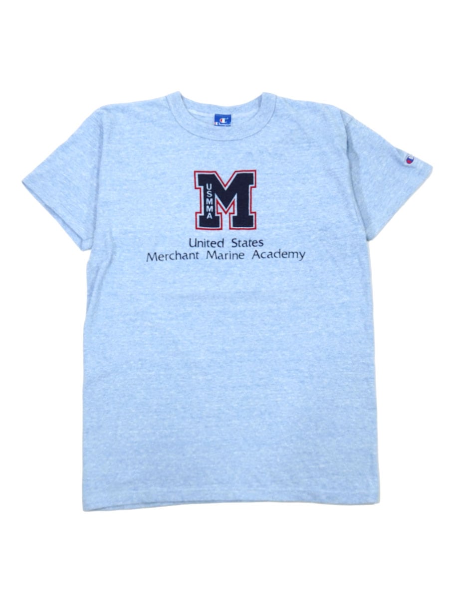 90's 青刺繍タグ チャンピオン ''USMMA'' 霜降りTシャツ ブルー 表記(L) USA製