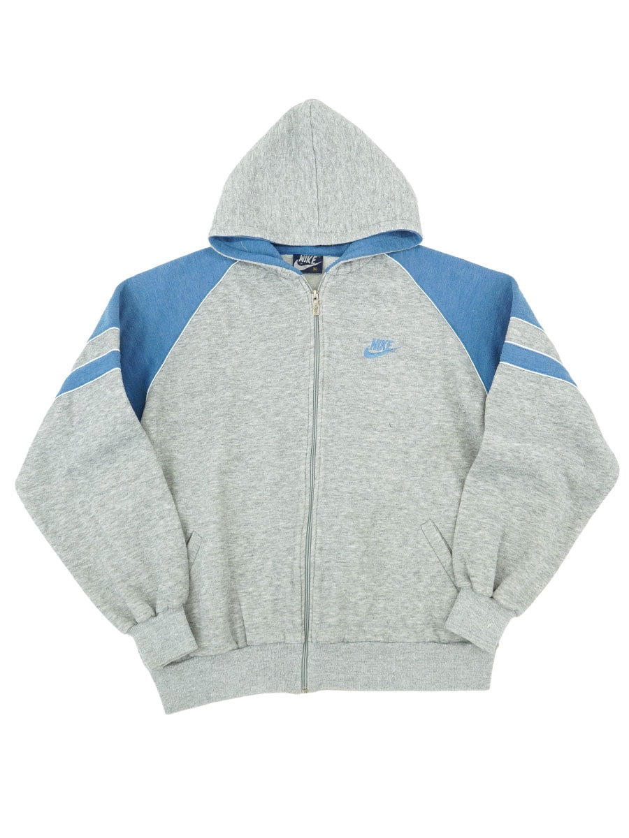 80's 紺タグ NIKE 切り替え フルジップ パーカーグレー/ブルー 表記(XL)