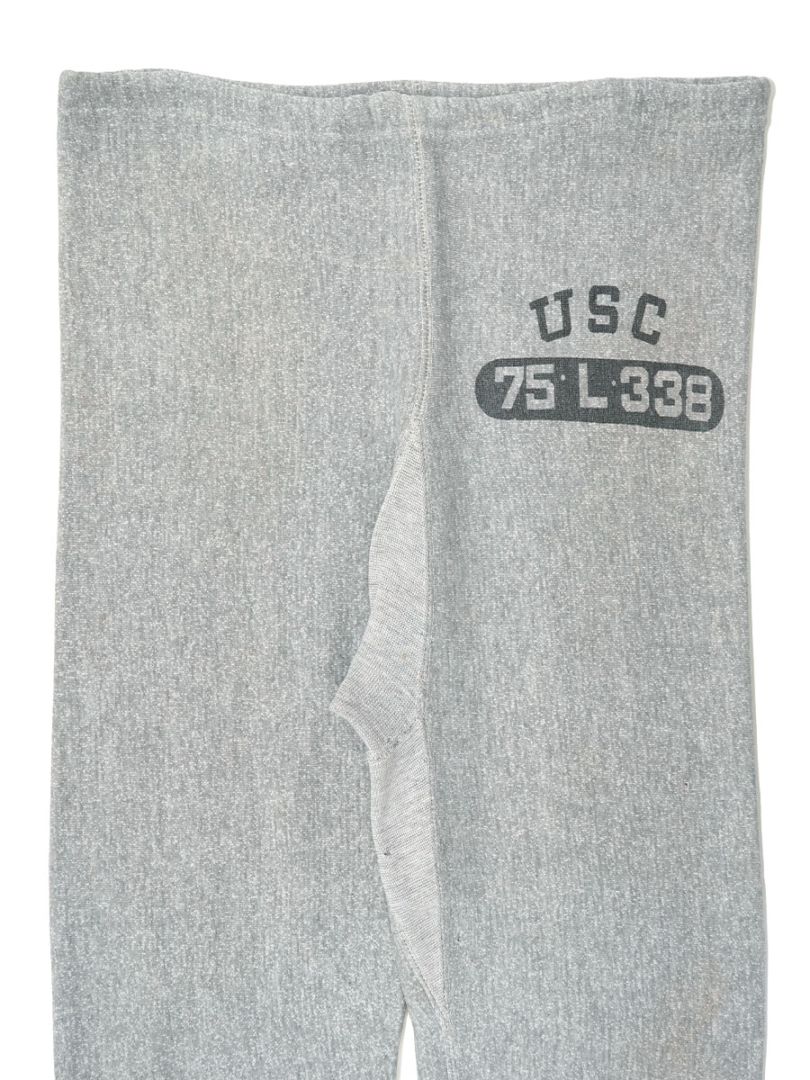 70's～ チャンピオンRWパンツ ''USC 75・L・338'' 染み込みプリント 霜降りグレー 実寸(L位)