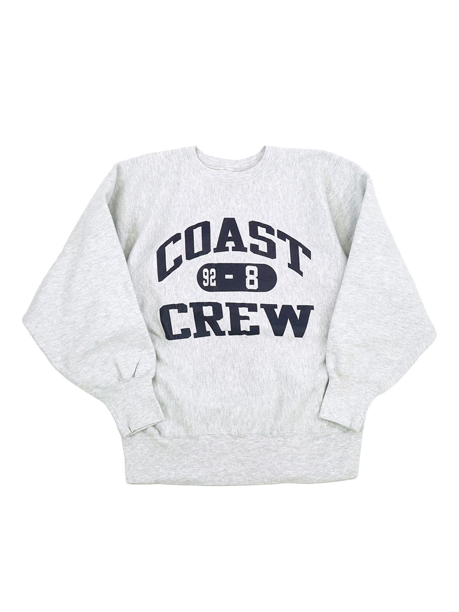 90's 刺繍タグ チャンピオン RWクルー ''COAST 92-8 CREW'' 3段プリント グレー 表記(L) USA製