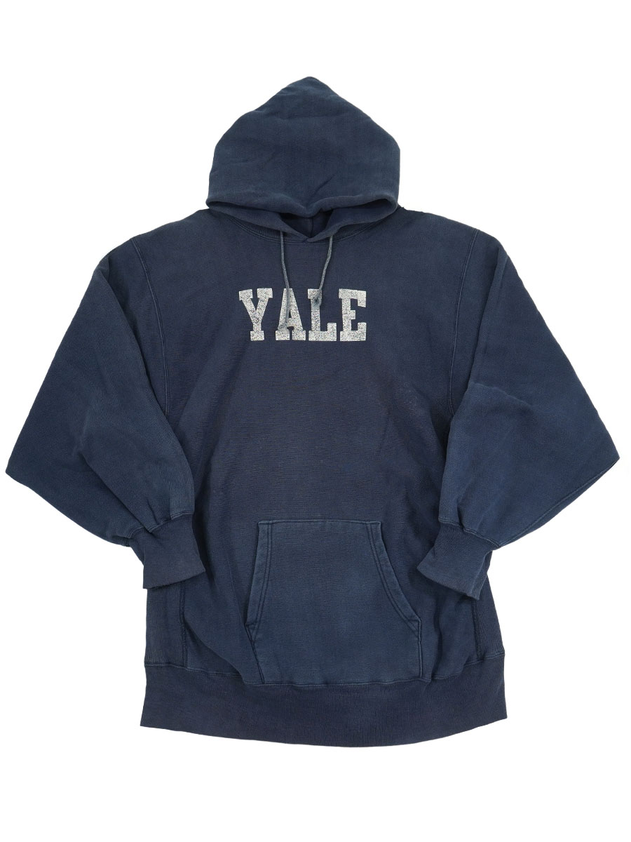 80's プリントタグ チャンピオンRWパーカ ''YALE'' ネイビー 表記(XXL