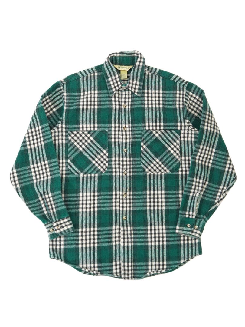 90's STJOHN'S BAY 緑×黒×白 好配色チェック柄 フランネルシャツ 表記